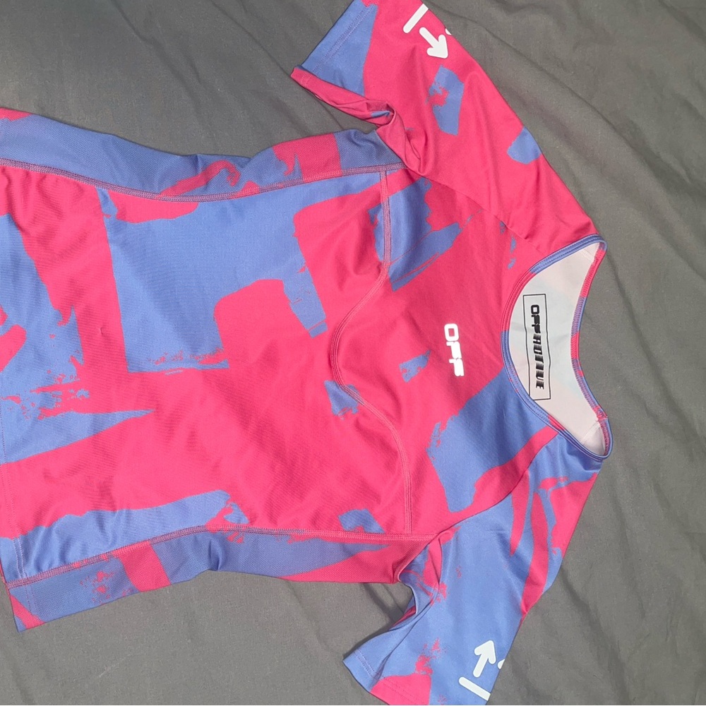 Off-White Pink and Blue Short Activewear Tee